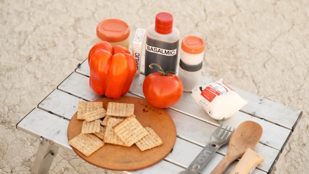 motorcycle camping meal Black Rock Desert Nevada