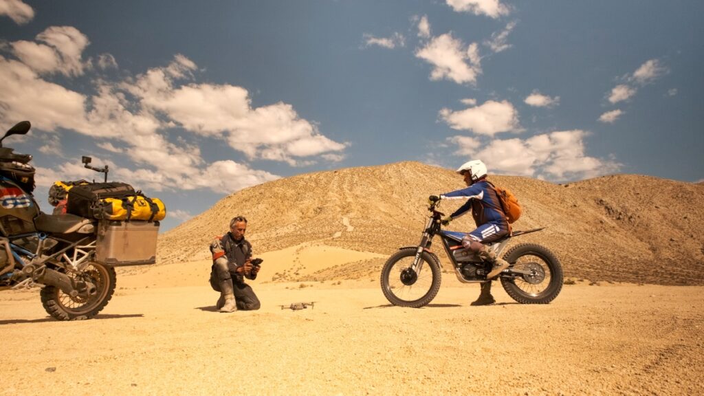 Sterling Noren drone with electric trials motorcycle