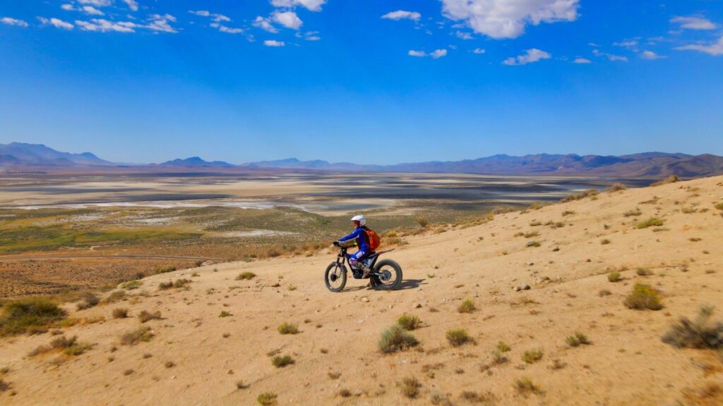Phillipe on electric trials bike in Nevada